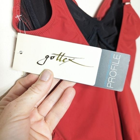Gottex Red One Piece Swim Suit Ruched Studded Maillot size 6 NWT - Picture 11 of 12